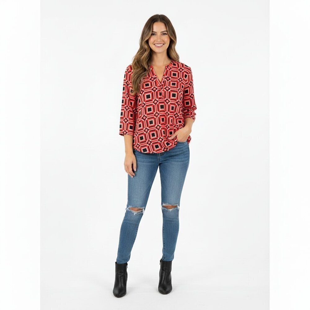 Cynthia Rowley size large red geometric print top